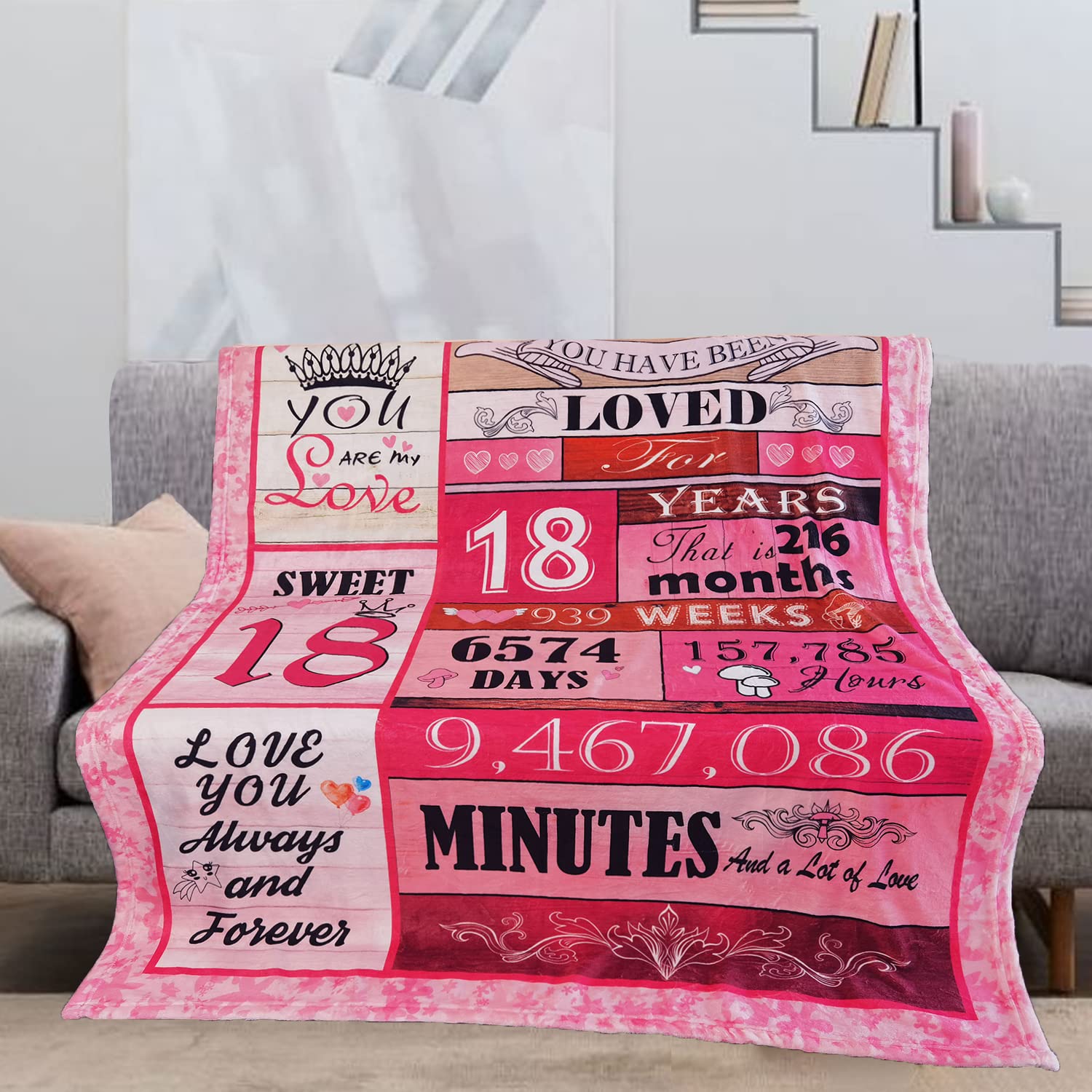 Wisegem Regalo per il 18° compleanno per ragazze, decorazioni per il 18° compleanno per ragazza, coperta 152,4 x 127 cm, regalo per ragazza di 18 anni, regalo per figlia, sorella, idee regalo