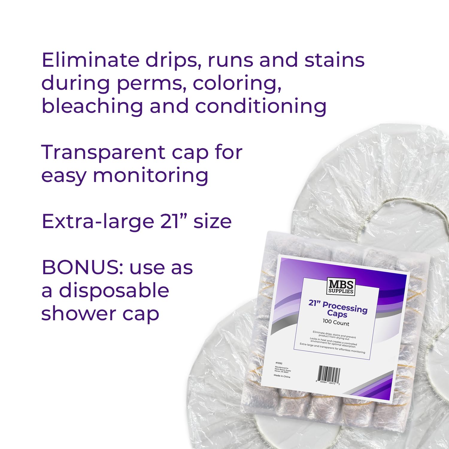 Disposable Processing Caps 21 Inch - 100 Count Bulk Pack - Clear Plastic Hair Treatment Caps for Coloring, Conditioning, Hot Oil - Salon & Home Use