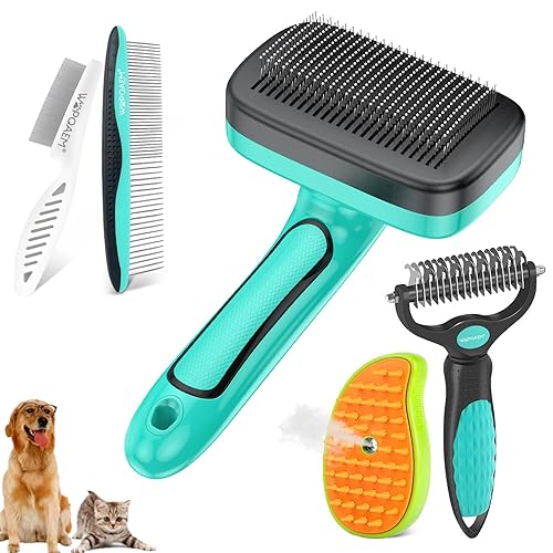 Cepillo para perros para arrojar gatos de pelo corto y largo, kit 5 en 1 de aseo de mascotas para animales pequeños, medianos y grandes. Elimina el