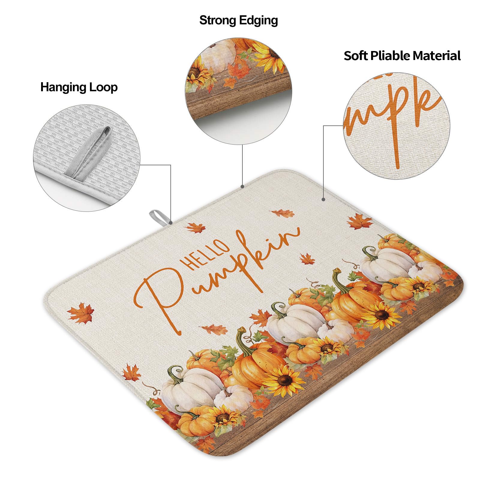 Tappetino Scolapiatti Autunnale Con Foglie D'Acero E Zucca - 45,7x61 Cm, Assorbente In Microfibra, Lavabile, Per Cucina A Tema Ringraziamento - 2