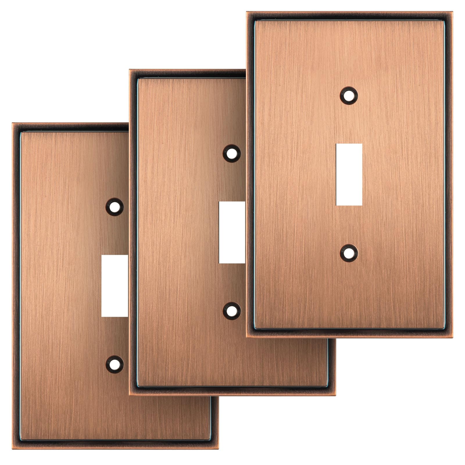 Henne Bery Soft Modern Decorative Wall Plate Switch Plate Outlet Cover (Single Toggle 3PK, Antique Copper)