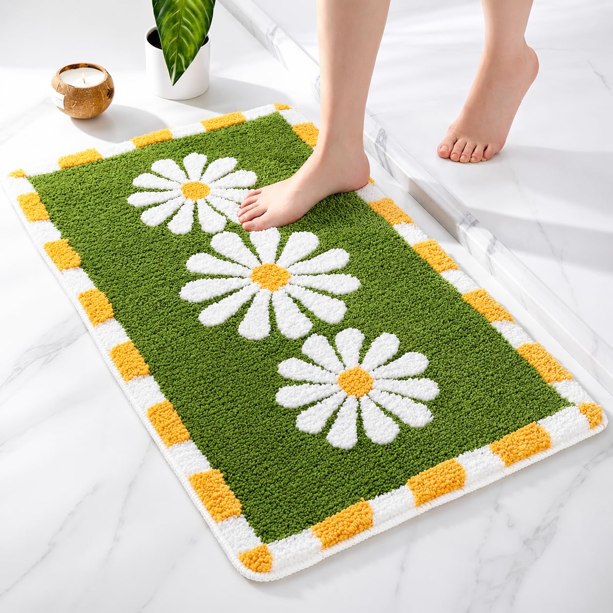 Roseate Blossom Super Soft Anti-Skid (40x60 cm) Super Absorbent Mats Microfiber 2000 GSM Mat for Bathroom/Kitchen/Door Mats for Home/Floor Mat (Green) Pack of 1