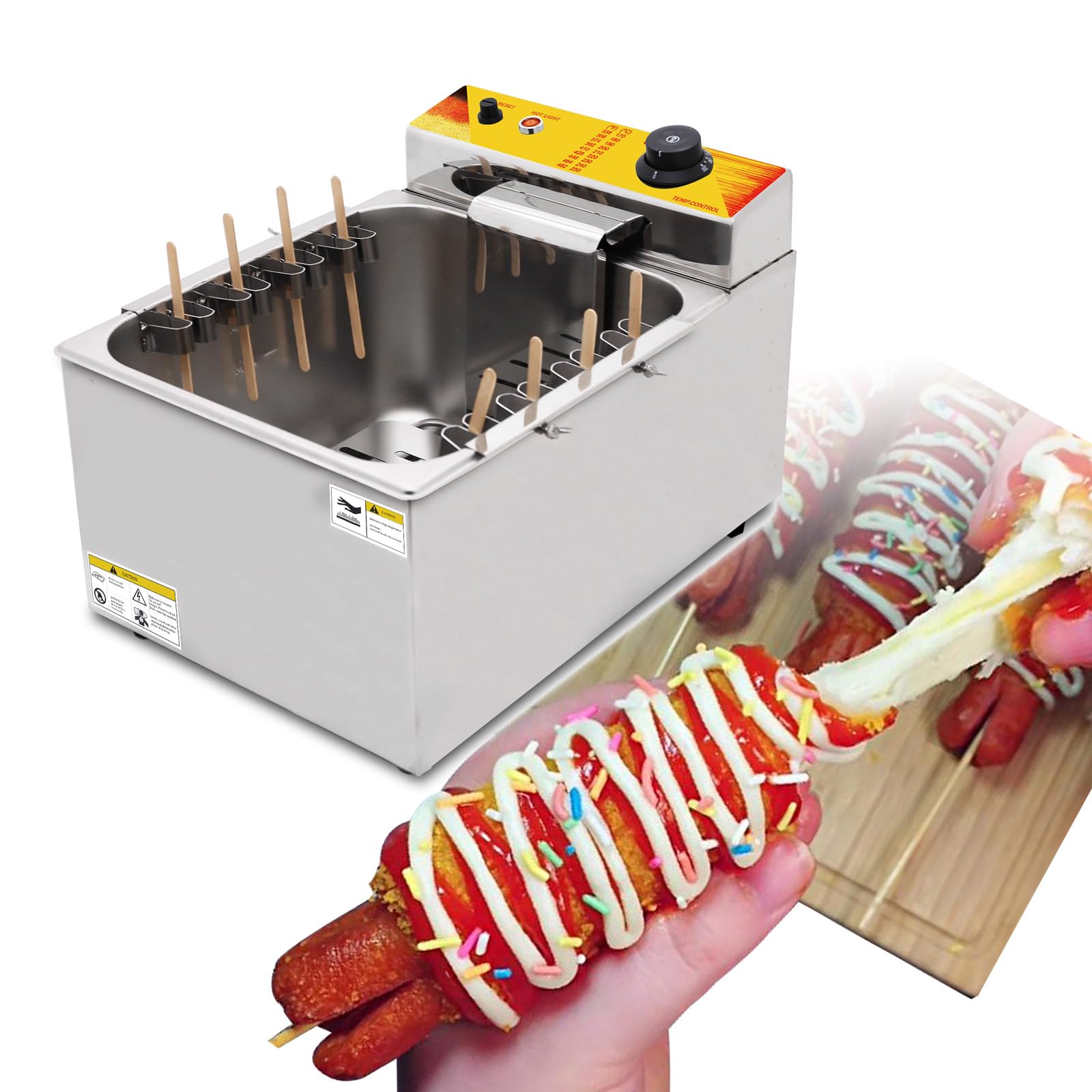 Kolice 12L Commercial Cheese Hot Dog Fryer - 2500w Automatic Electric Deep Fryer for Corn Dogs with Large Capacity