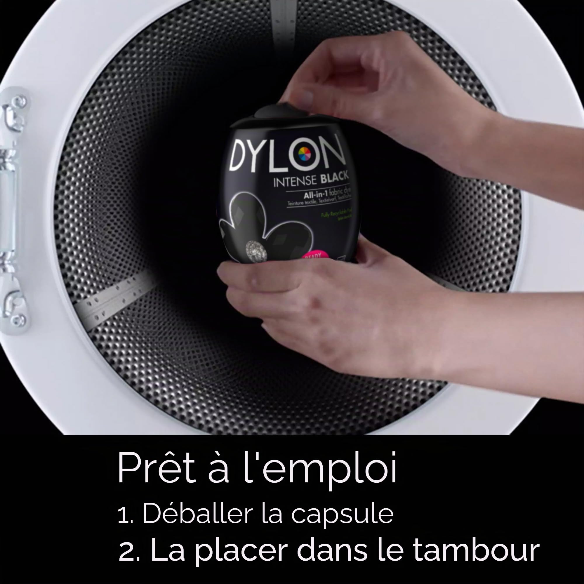 Dylon Lot de 3 capsules de teinture pour machine Noir intense 350 g