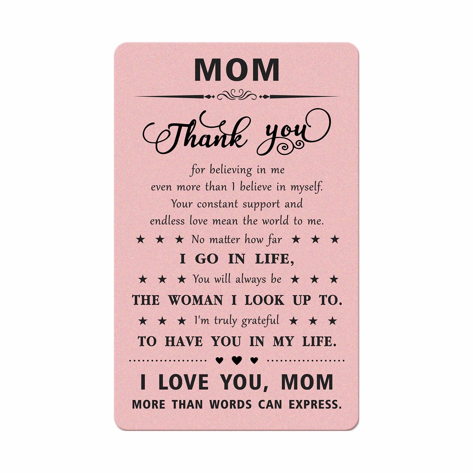 TANWIH Mom Mother's Day Card Gifts - Metal Engraved Card for Mom - Birthday Mothers Day Christmas Keepsake Gift from Daughter Son