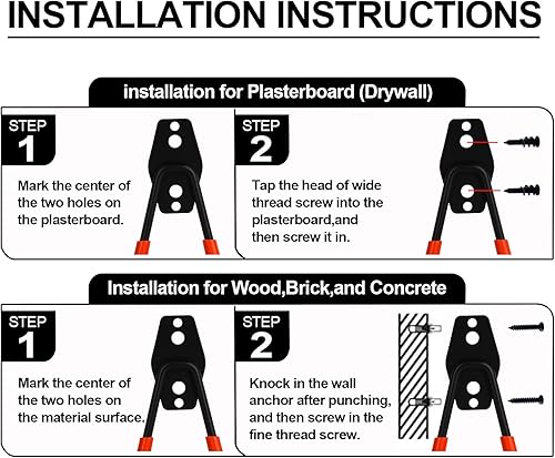 Miniatura 7 de Ganchos de garaje, paquete de 10 ganchos dobles de acero para almacenamiento de garaje, ganchos dobles, resistentes para montaje en pared,