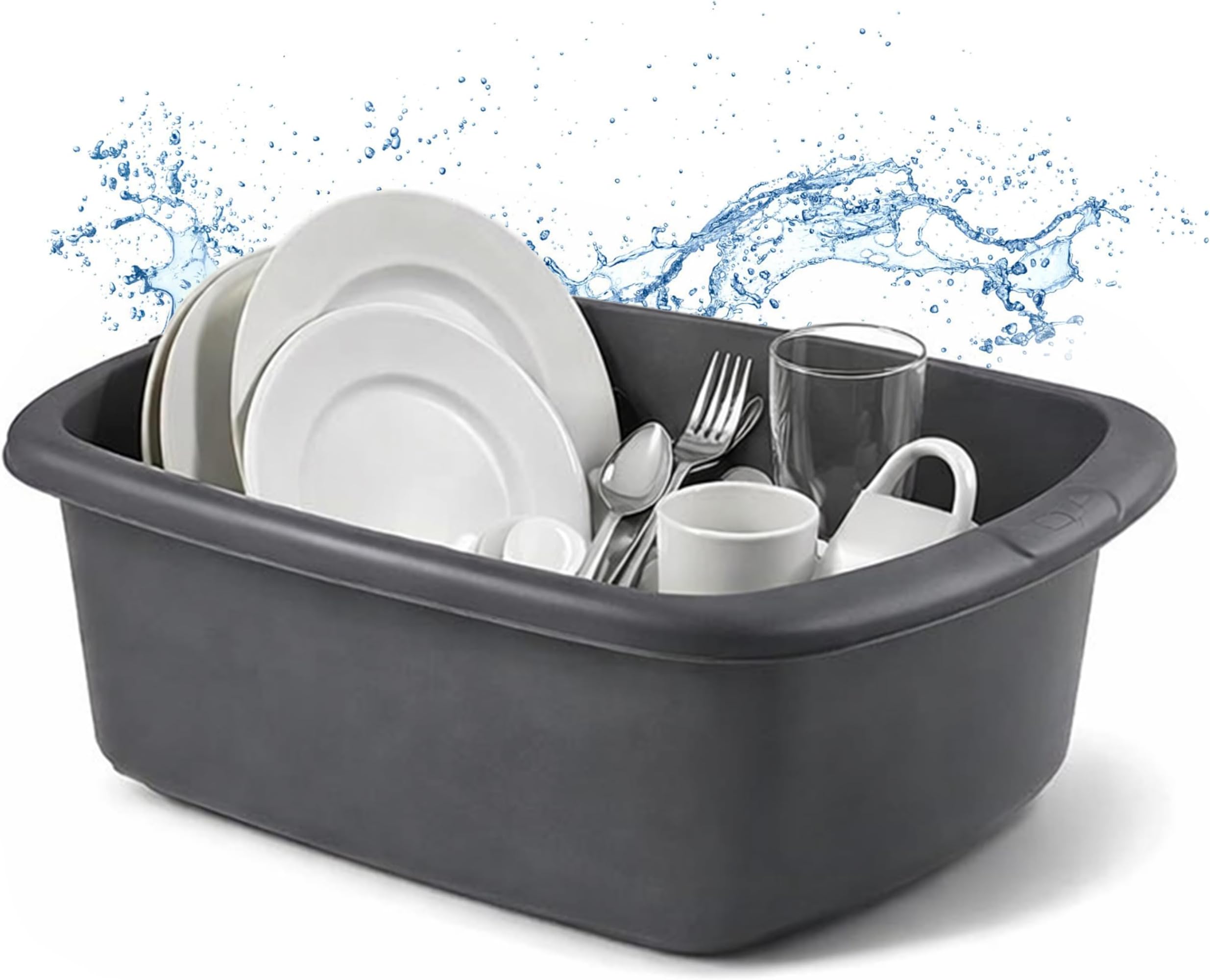 Large Washing Up Bowl for Sink – 9L Rectangular Plastic Kitchen Basin Heavy Duty, Deep Dish Washing Container Bowl for Everyday Cleaning & Food Prep Utility Use (Silver)