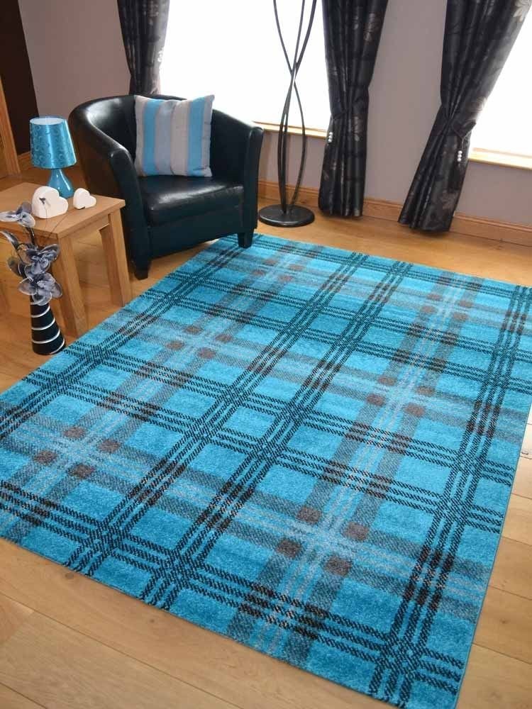 Tartan Highland Check Pattern Blue Hallway Rug 80 X 300 Cm (2'6''x10 - View #10