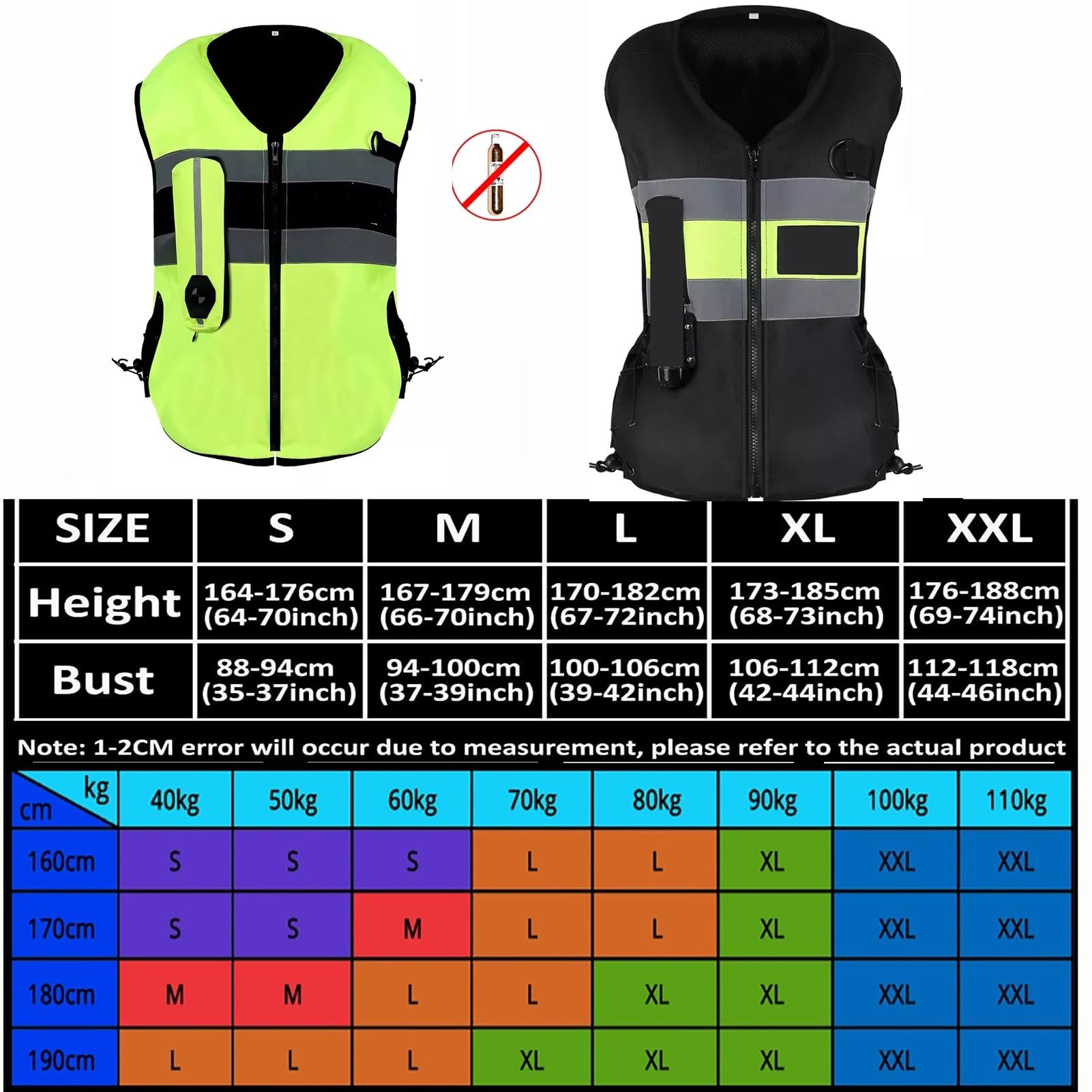 Adecuado for Chalecos De Airbag De Motocicleta for Hombres/mujeres Motocross Air-Bag Chaqueta Con Tira Reflectante(Green,Large)