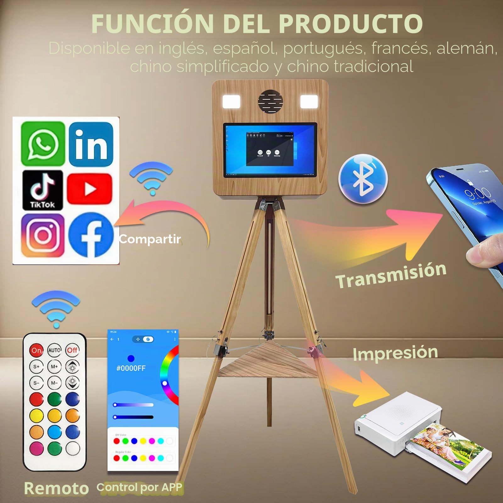 Cabina de fotos portátil con pantalla táctil de 39,6 cm, ideal para bodas, fiestas, celebraciones y eventos de alquiler (máquina de fotomatón)