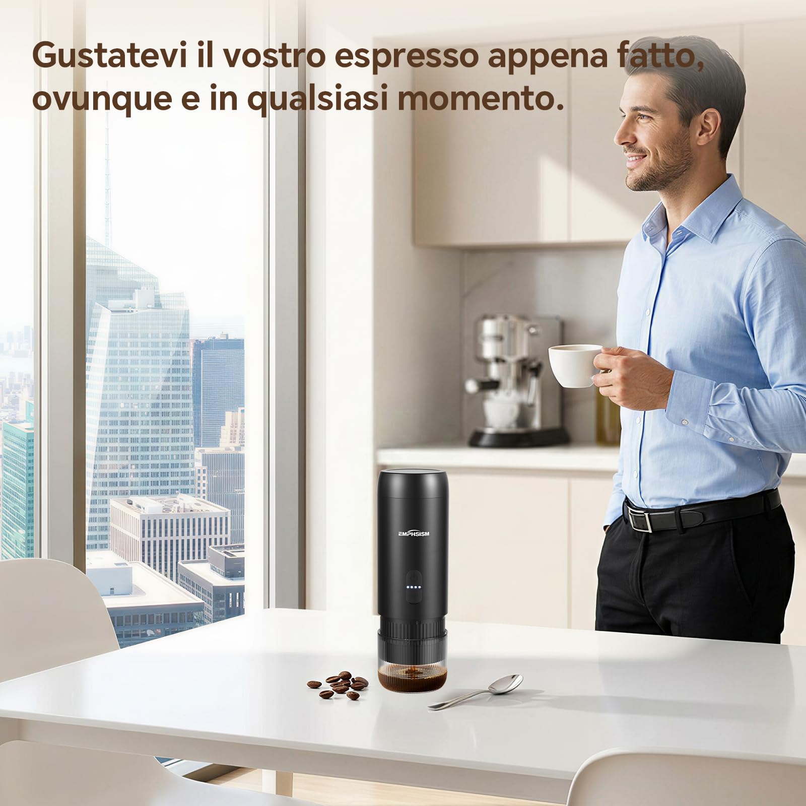Mini macchina da caffè espresso portatile per capsule e caffè macinato – Mini macchina da caffè con batteria per viaggio, campeggio, ufficio, camper, macchina da espresso 20 bar da portare con sé con