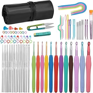 Crochet Hooks Set, 85-Piece Beginner Crochet Needles Set with Crochet Hooks U-Shaped Bow Shape Needles Stitch Marks Sewing Needles, Ergonomic Crochet Kits for Crochet Sweater Hats Lace