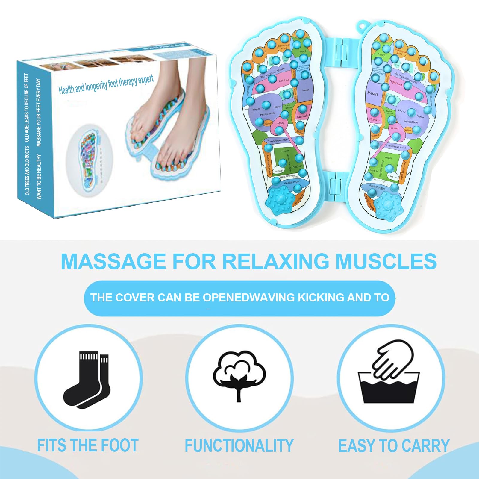 Reflexzonensocken mit Werkzeug – 4 Stück – Socken und Akupressur-Reflexzonenwerkzeuge, mit Massagegerät, Akupunktur-Punktdiagramm, Fußmassage-Socken, Akupunktursocken, Druckstellen und