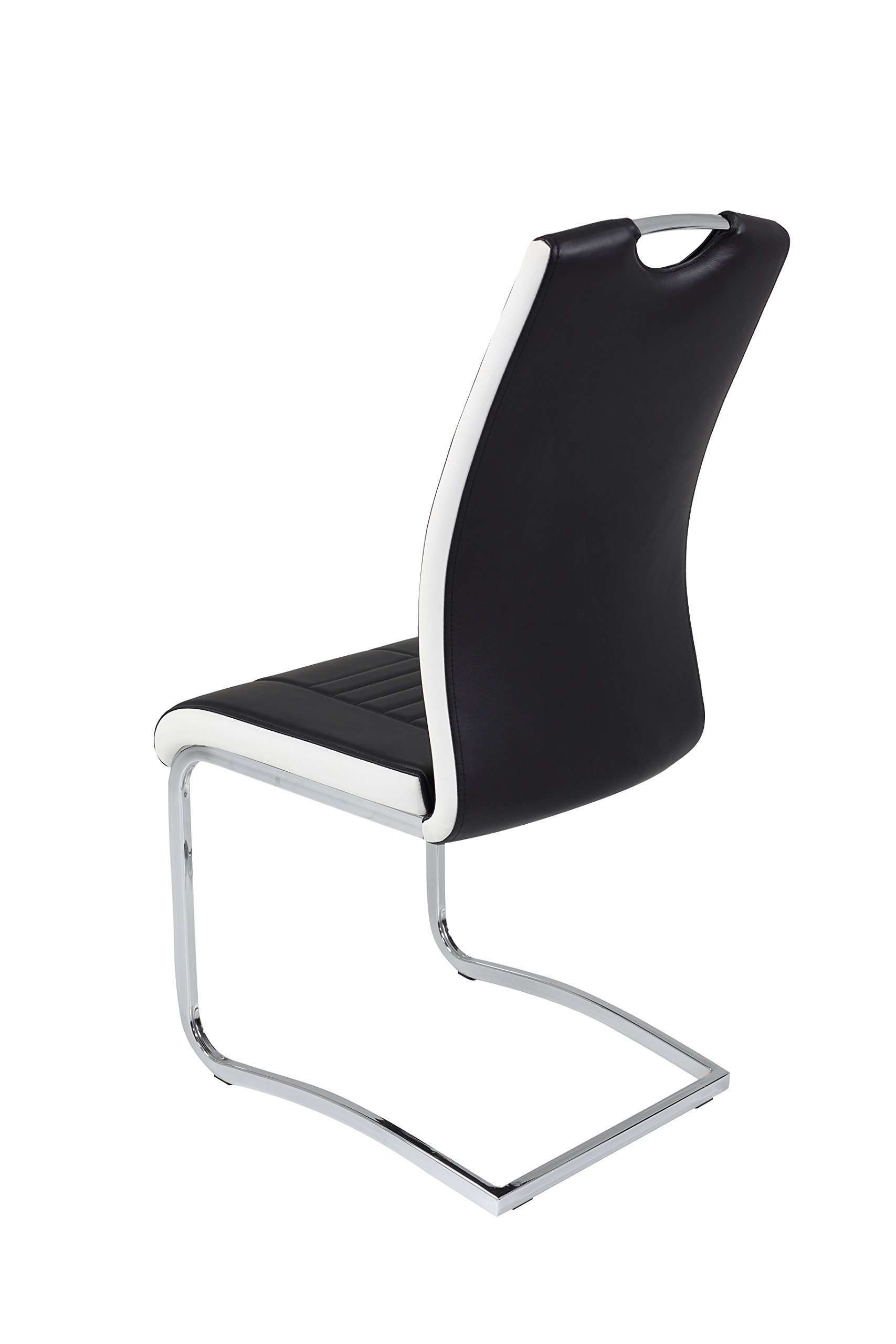 Hela Tische, 4er Set Schwingstuhl Tabea, Kunstleder Schwarz-Weiß, Griffloch, Metallgestell Chrom, 43 x 61 x 99 cm