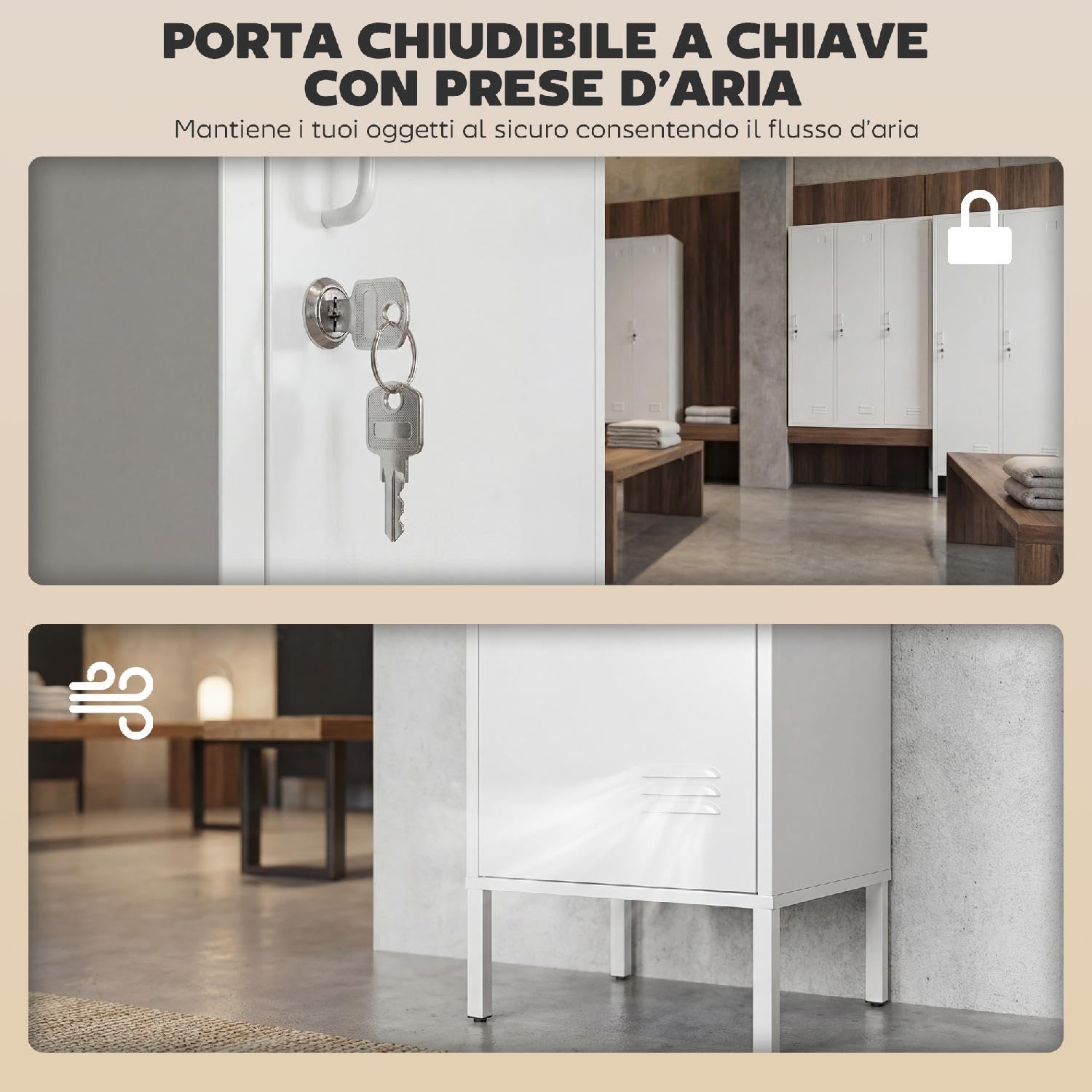 Armadietto Spogliatoio 1 Anta in Metallo Dimensioni 40x40x179 cm Colore Bianco