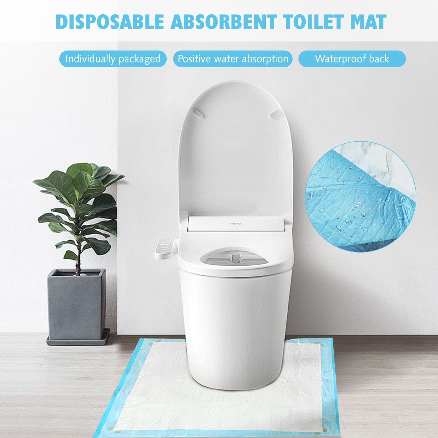 Upgraded 25 Pack Disposable Toilet Mats,Super Absorbent Toilet Floor Protector from Urine,Disposable Toilet Floor Mat for Urine,U Shaped Toilet Mat for Urine,Around Toilet Floor Protector 24 x 22
