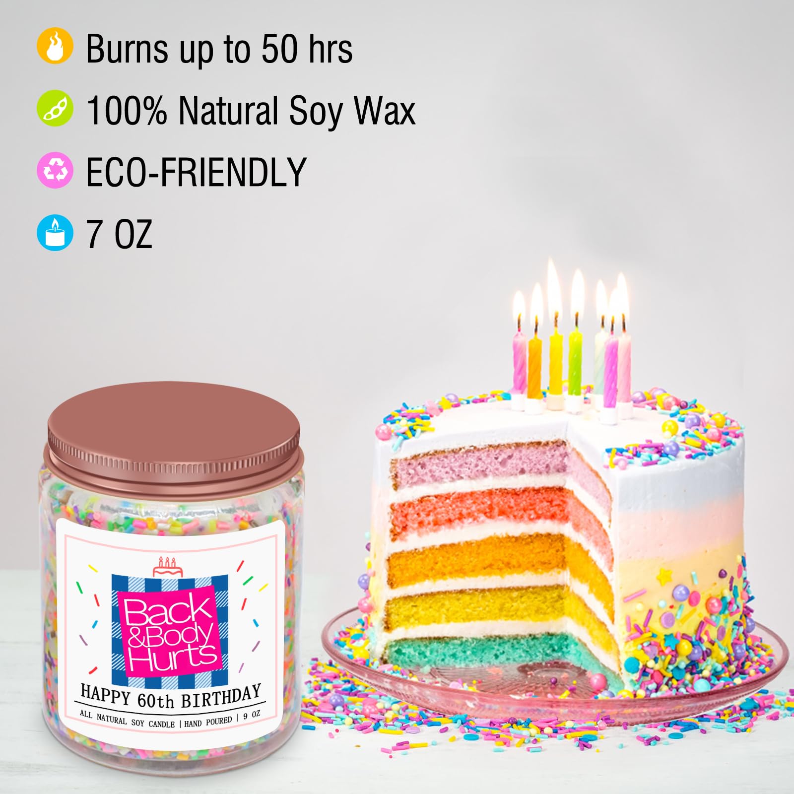Homsolver 60th Birthday Gifts for Women, Gifts for Her, Unique Best Friend Gift Ideas -Back & Body Hurts 60th Birthday Decorations Candles