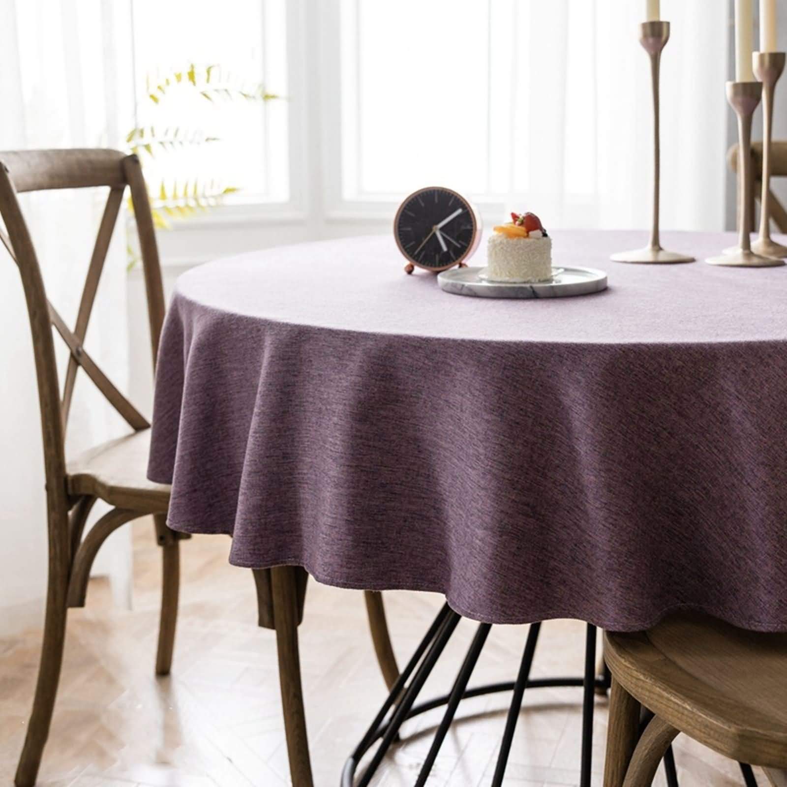 Tischdecke Rund Fleckabweisend 160CM,Tischdecke Modern Lila Einfarbig Polyester Tischdeko Hochzeit