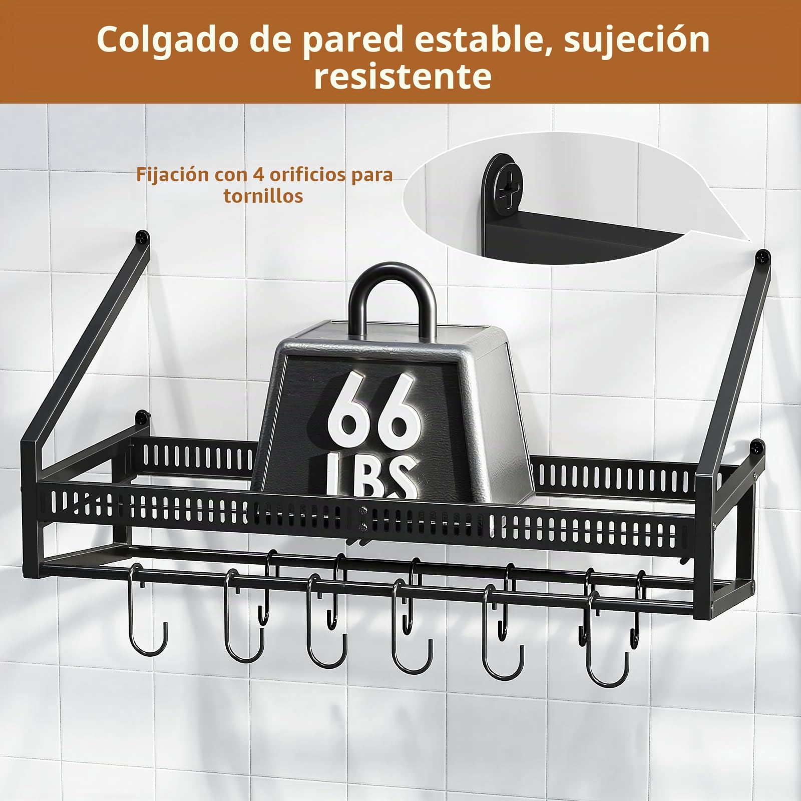 Housolution Organizador Sartenes de Pared | Soporte para sartenes colgantes con 6 Ganchos en S y 6 Ganchos Verticales