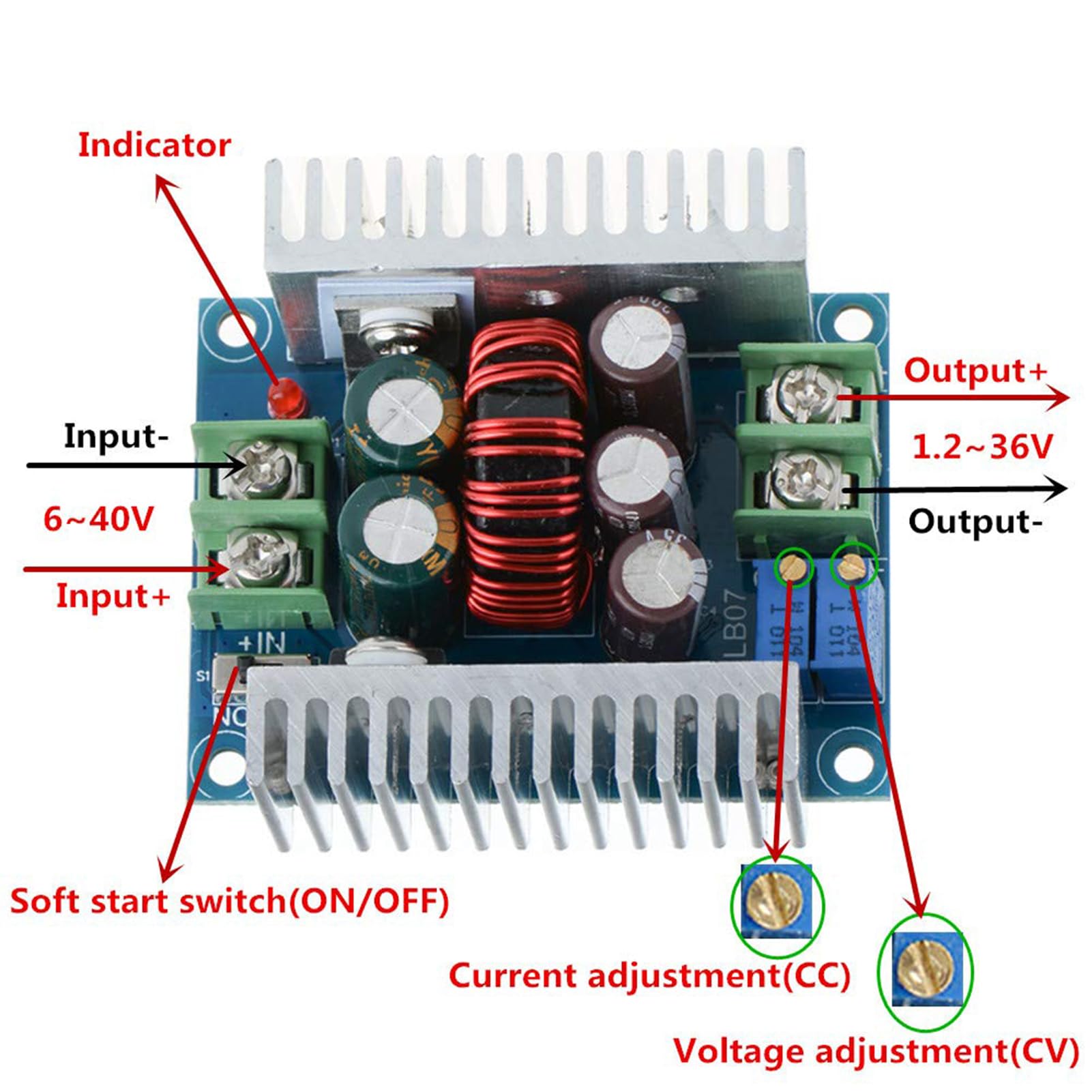 300W 20A DC Step Down Converter - Adjustable Voltage & Current, CC/CV Buck Power Supply