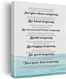 Inspirational Wall Art Mother Teresa Quote Do It Anyway Canvas Painting Prints for Home Office Wall Decor Framed Artwork Gifts(12x15 Inch)
