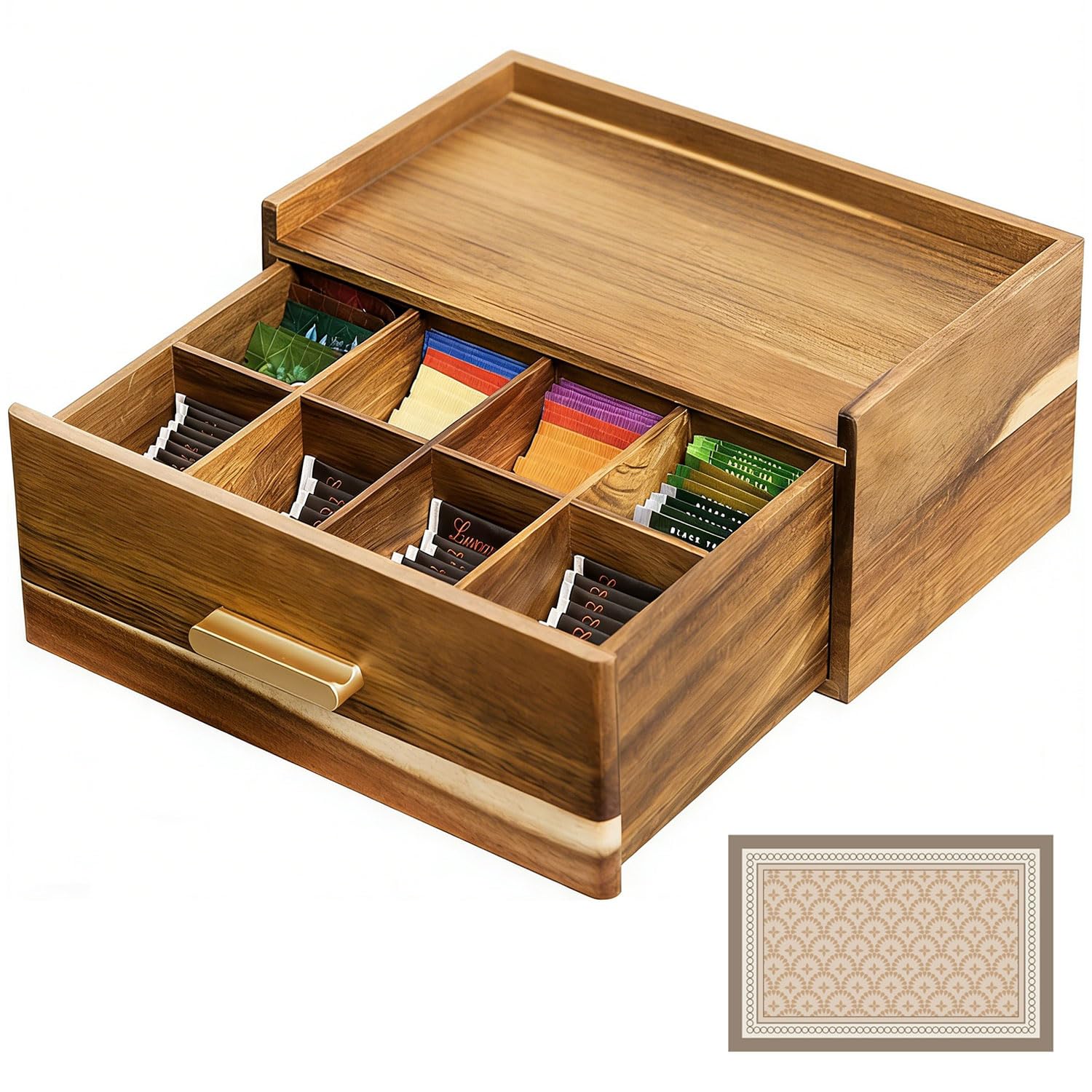 Acacia Wood Tea Bag Organizer with Drawer