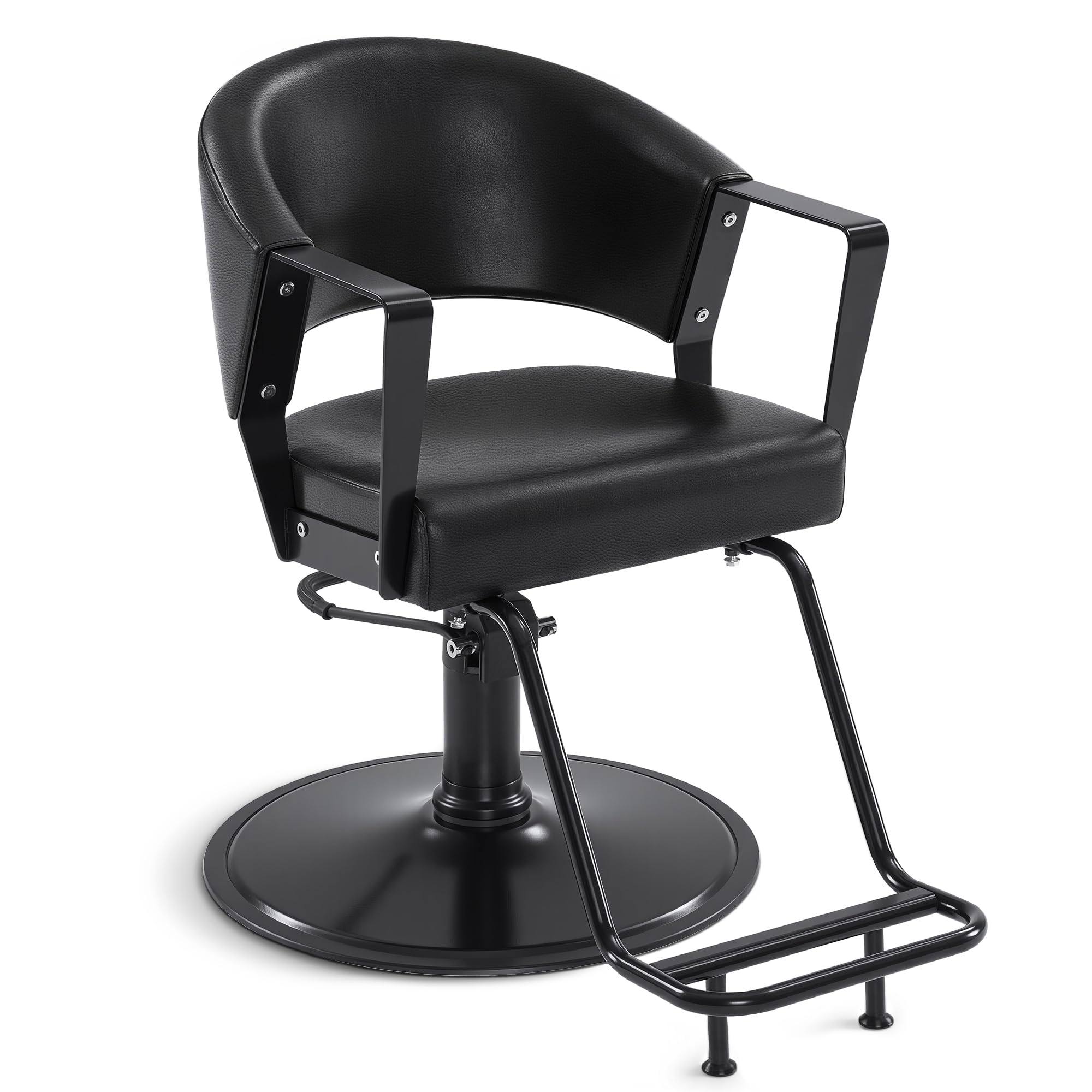 Barberpub Friseurstuhl, Friseureinrichtung Barber Chair, mit Hydraulikpumpe, Drehbar, Höhenverstellbar, PVC-Kunstleder Modern, Schwarz