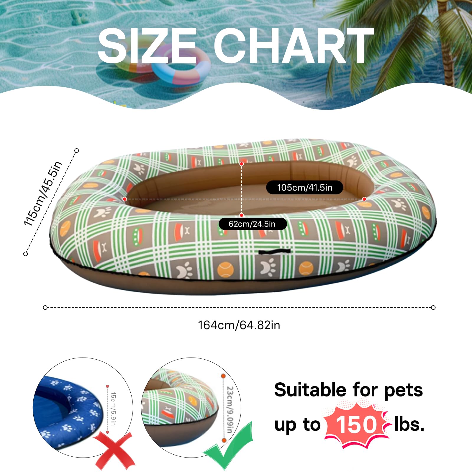 Flotteur De Piscine Pour Chien – 140 X 90 Cm, Double Couche PVC Et Nylon, Résistant Aux Griffes, Pour Chiens Jusqu’à 30 Kg