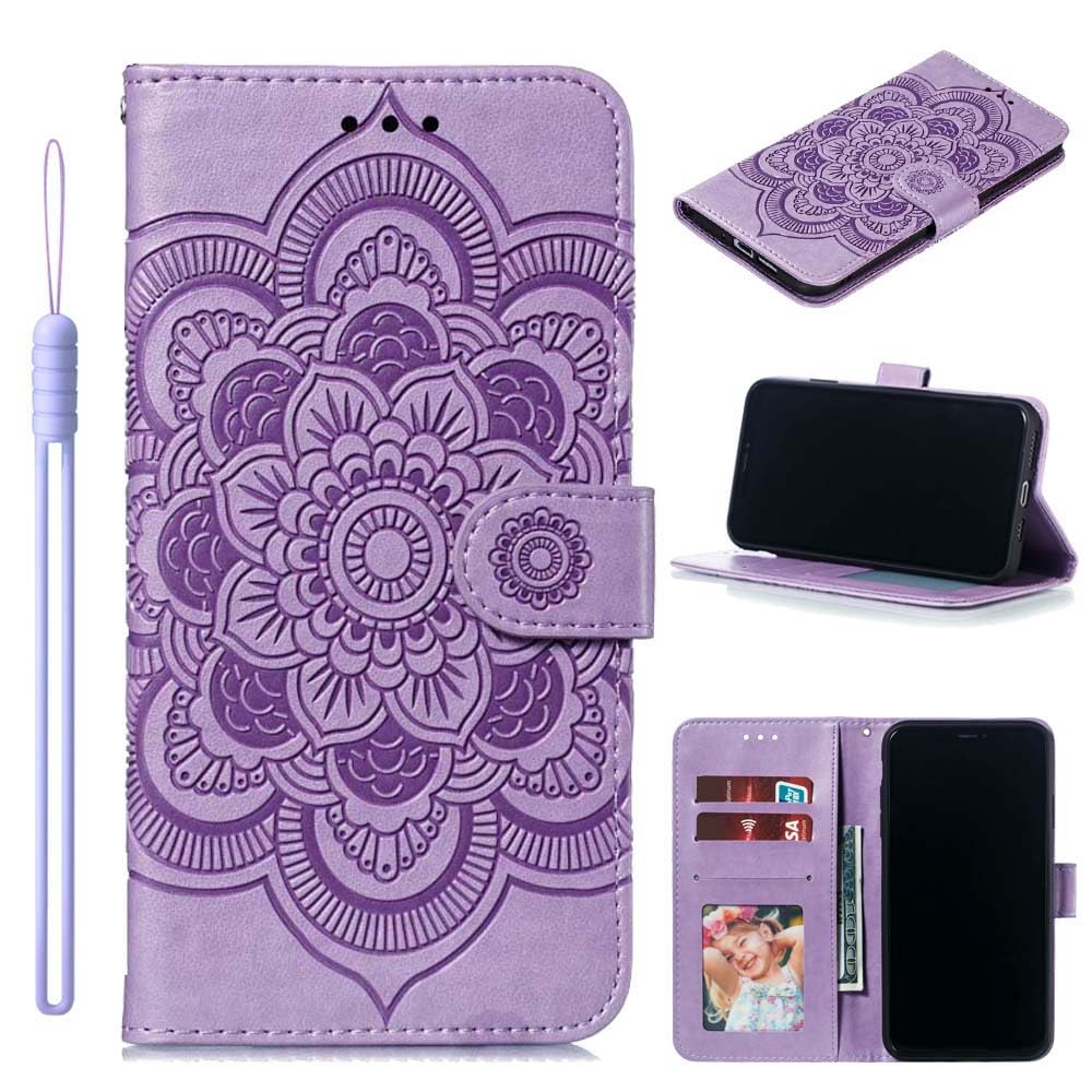 Funda tipo cartera para Motorola Moto E (2020) con tarjetero, función atril, magnética, de piel suave, para Moto E 2020 (morado)