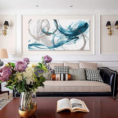 Miniatura 67 de Sxurmtiie Lienzo decorativo para pared, arte abstracto, fantasía azul, grafiti colorido sobre fondo blanco, 32 x 48 pulgadas, arte moderno