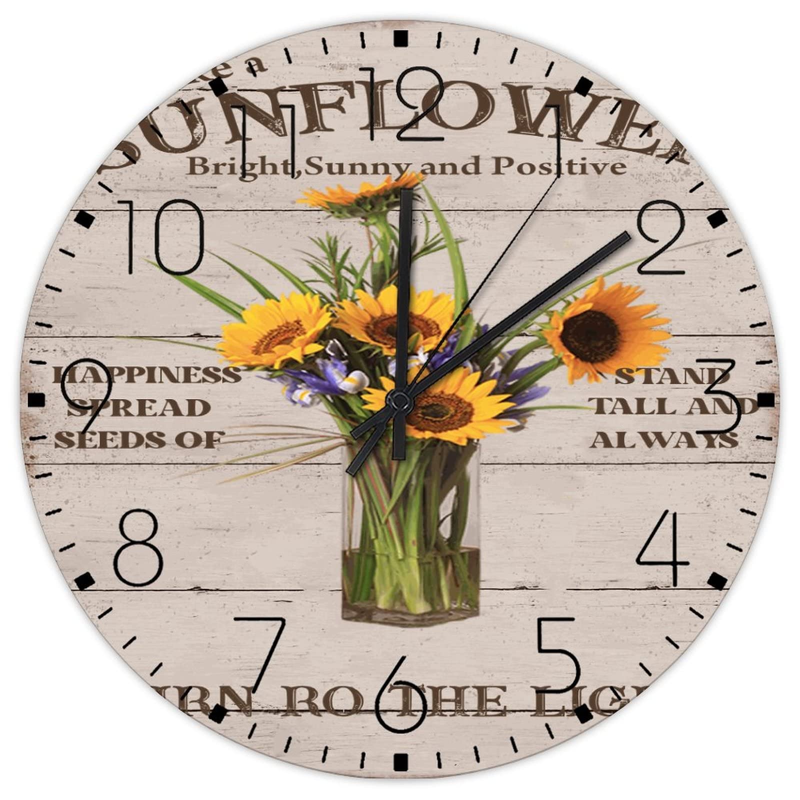 Horloge murale en bois tournesol déco de salon de 30 cm et bureau rétro