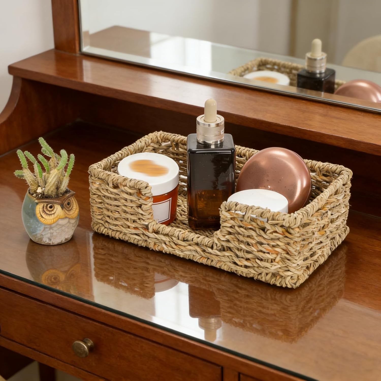 2 Pack Woven Napkin Holders, Seagrass Guest Towel Serving Tray, Fit Napkins 8.2 x 4.7 Inch, Disposable Paper Hand Towel Basket, Rattan Flat Napkin Dispenser for Bathroom Kitchen - Image 7