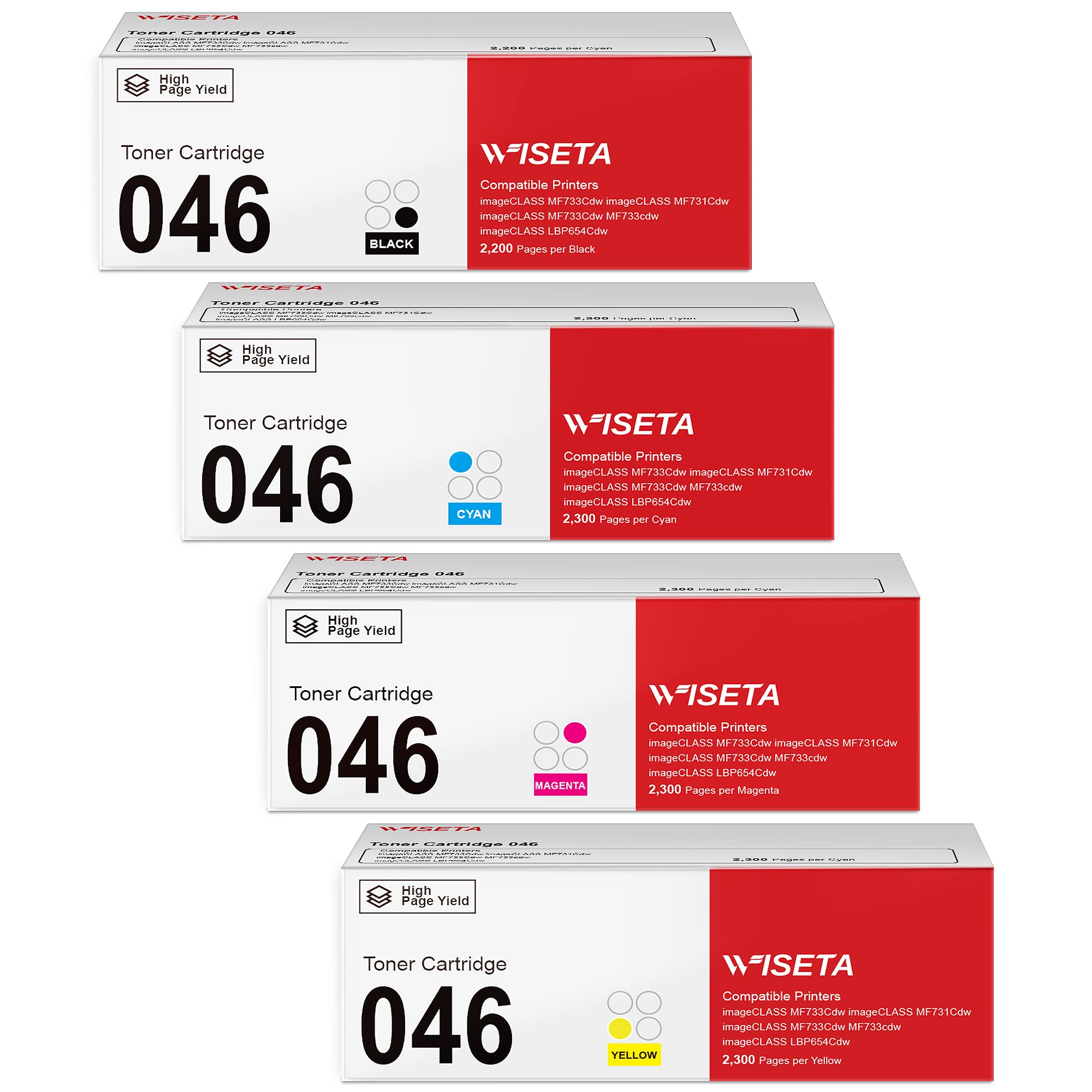 Wiseta Compatible Toner Cartridge Replacement for Canon 46 (Black, Cyan, Magenta, Yellow 4 Pack)