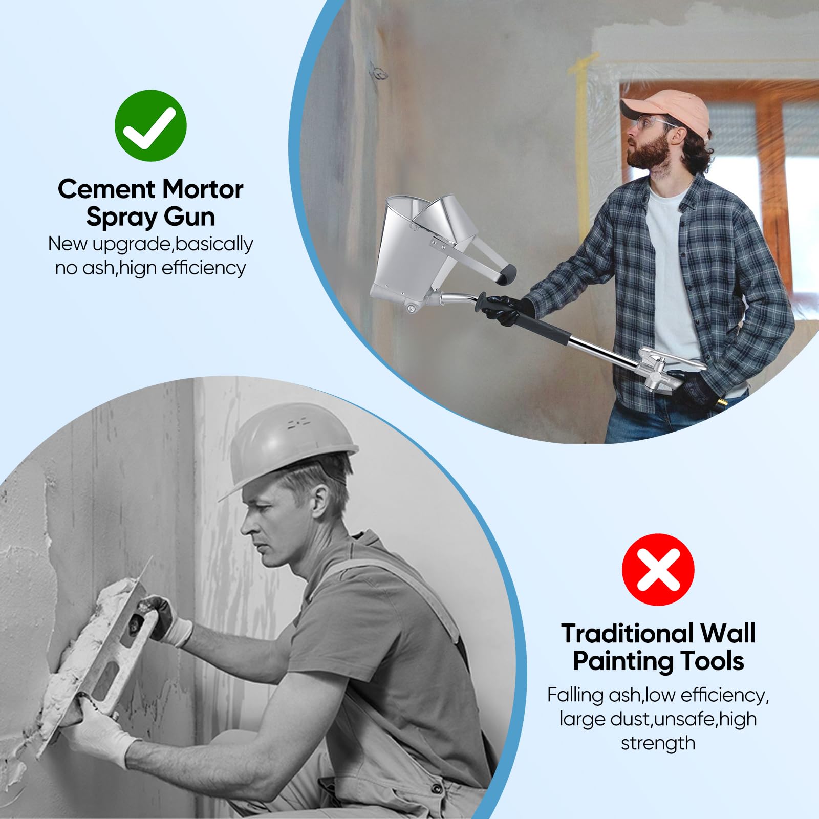 MINENICE Pistolet à Ciment, Pistolet à Crépir Mortier 4 Jets avec Trémie pour Murs et Plafonds, Inclut 8 Buses Métalliques Supplémentaires, Compatible avec Compresseur d'air pour Projets Enduit - 5