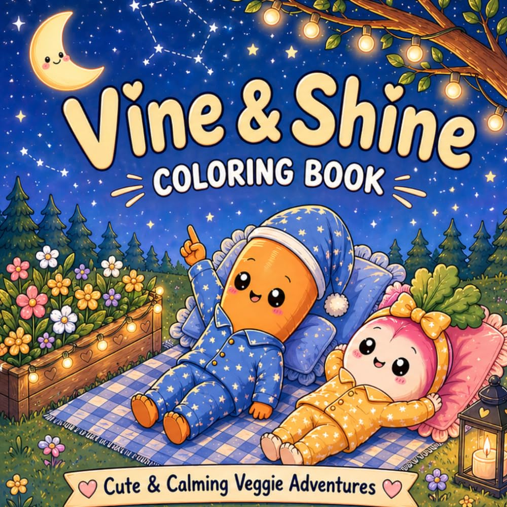 Vine & Shine Coloring book: Cute and Calming Veggie Adventures