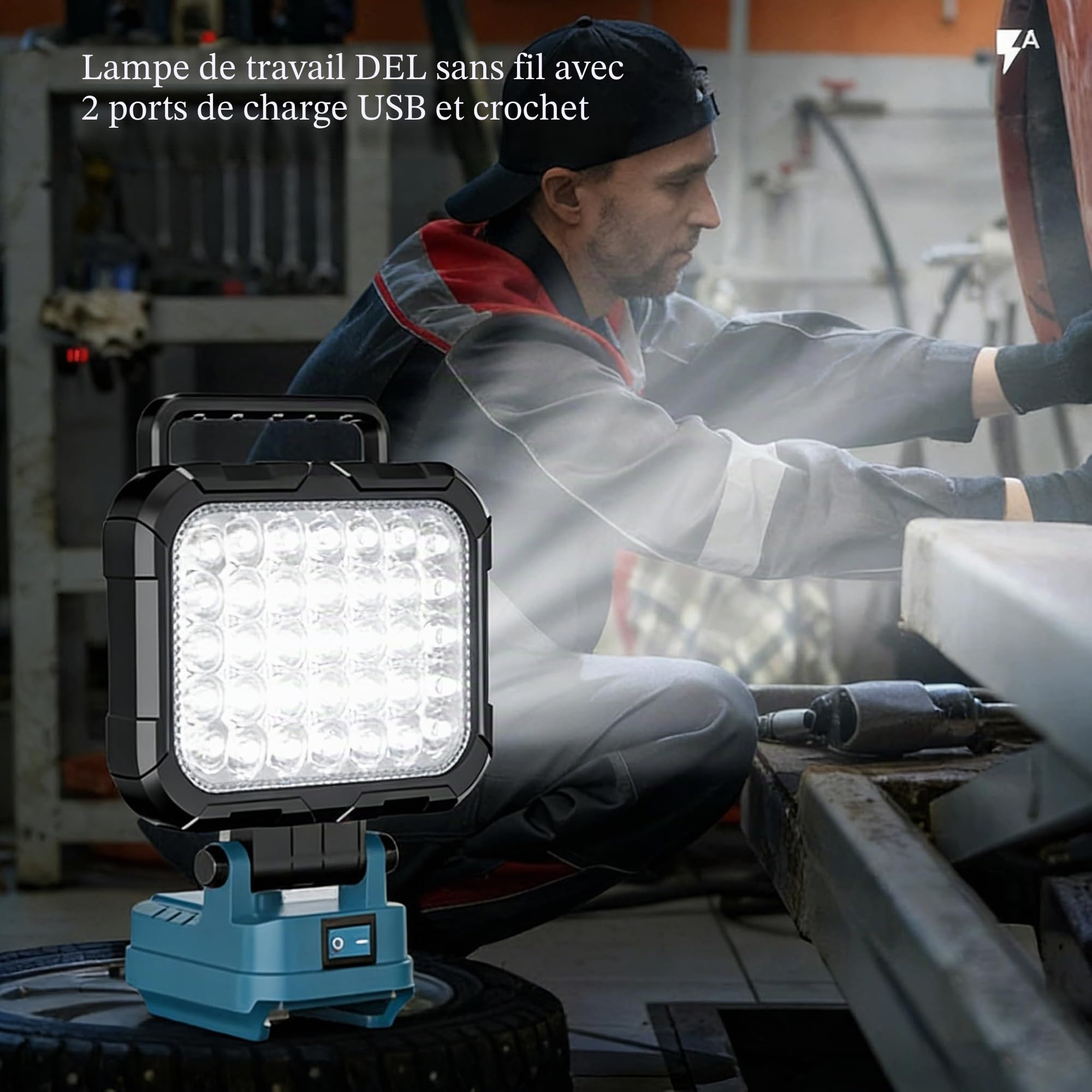 Lampe Led Rechargeable pour Batterie Makita 18V | 4800LM lampe de travail LED Sans Fil avec 2 ports Pour Garage Camping Chantier, Sans Batterie