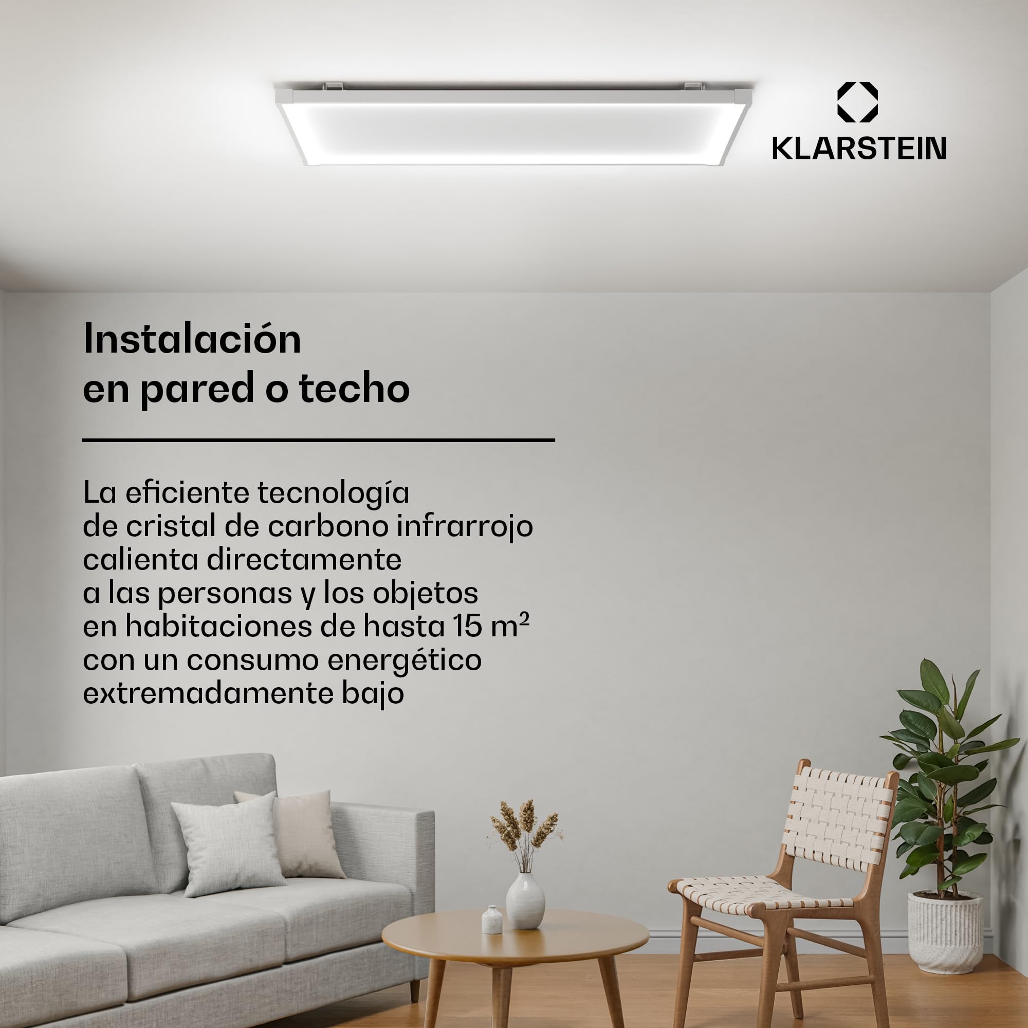 Klarstein Calefactor Infrarrojo, 770W – Panel Infrarrojos Techo/Pared, WiFi, Control App, Termostato, IP44, Silencioso, Seguridad Infantil, Para Habitaciones 15 m², Diseño Minimalista
