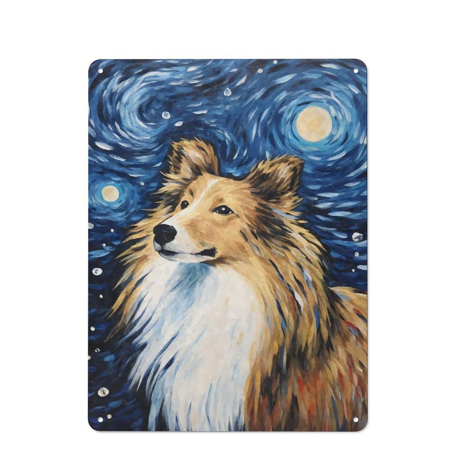 Junmoney Style-7 Rustic Metal Wall Sign 40X30cm Featuring Shetland Sheepdog Night For Garage Wall, Tin Sign Wall Decor For Garages And Workshops