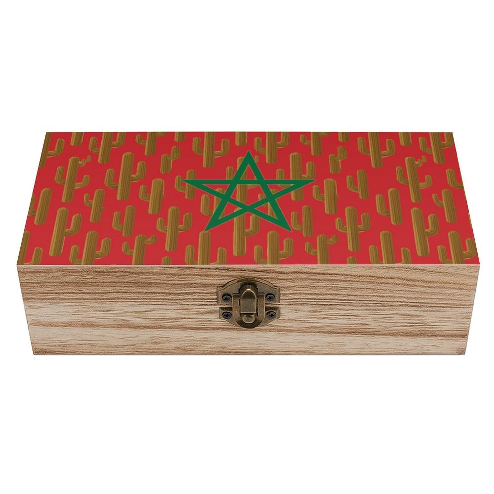 HLBSDM Morocco Flag Cactus Wooden Storage Box Craft Memory Keepsake Treasure Chest Box Jewelry Organizer