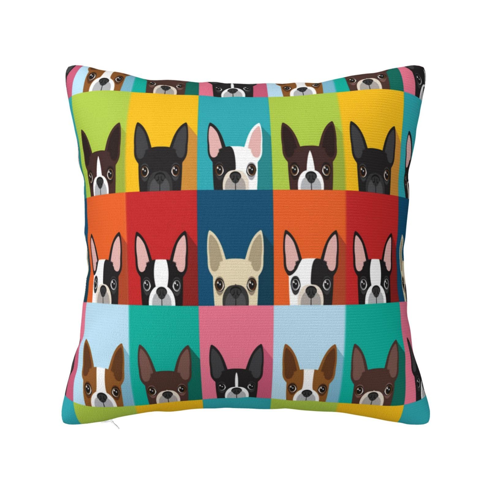 Inomak As Picture Boston Terrier Dog, Throw Pillow Cover Decorative Polyester Pillowcase Soft Cushion Covers 18"X18"