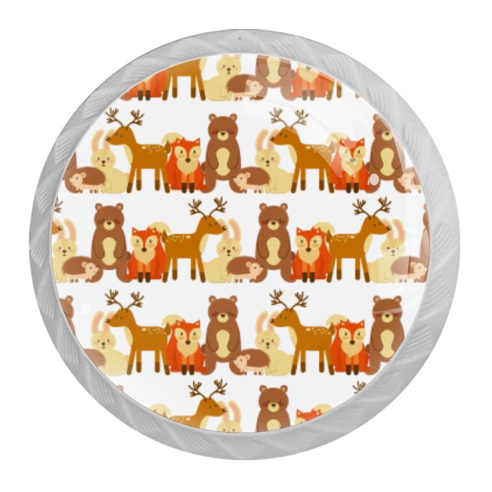 Tqmspg Multi05 4 Pieces Drawer Pulls Animals Fox Hedgehog Pattern Door Knobs Dresser Handles For Kitchen Wardrobe Cupboard Hardware Furniture