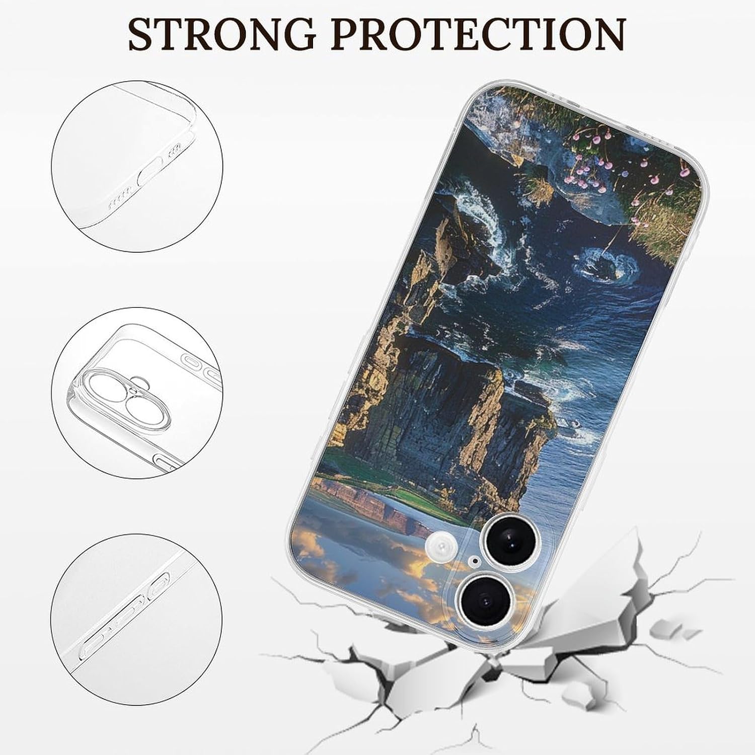 Clear Phone Case for iPhone 17 Case, Ireland Outdoors County Clare The Cliffs Prints Shockproof TPU Cell Cover with Wireless Charging, Anti-Yellowing, Transparent image 2