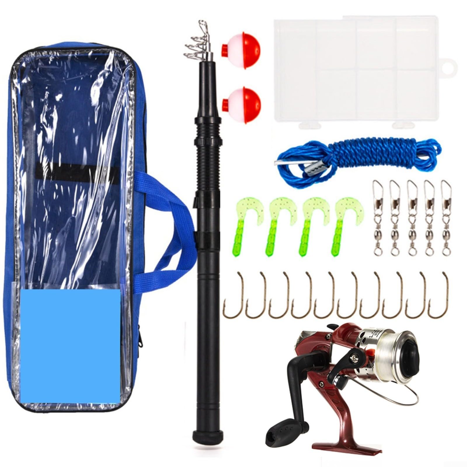 Fishing Pole Kit, elescopic Fishing-Rod and Reel for Combo includes rod,wheel,buoy,hook,ring,lures,Fishing Gear Set for Beginner Adults