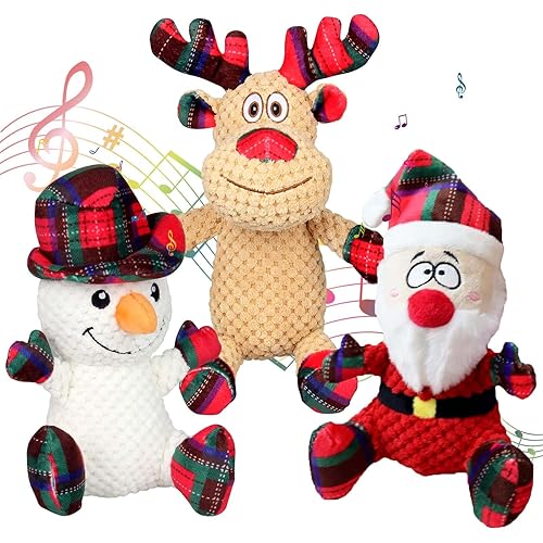 CHRISTMAS: 3 Pack Dog Christmas Squeak Toys, Plush Squeaky Medium & Small Dog Chew Toys, Stuffed Squeaky Toys for Dogs Puppy - Funny Cute Dog for Dog Birthday
