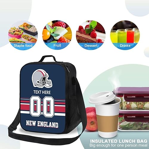 Miniatura 4 de Bolsa de almuerzo personalizada de Nueva Inglaterra, regalos para hombres, mujeres, fanáticos, con nombre y número personalizados, correas de hombro