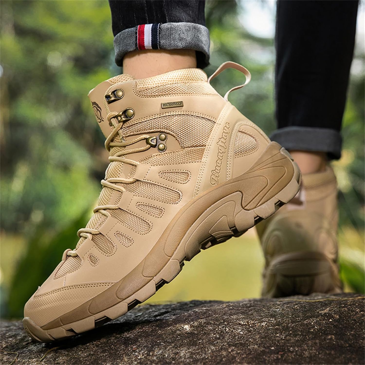 JiuQing Men's Hiking Shoes Tactical Military Work Boots Lace-Up Non-Slip Outdoor Backpacking Climbing Shoes