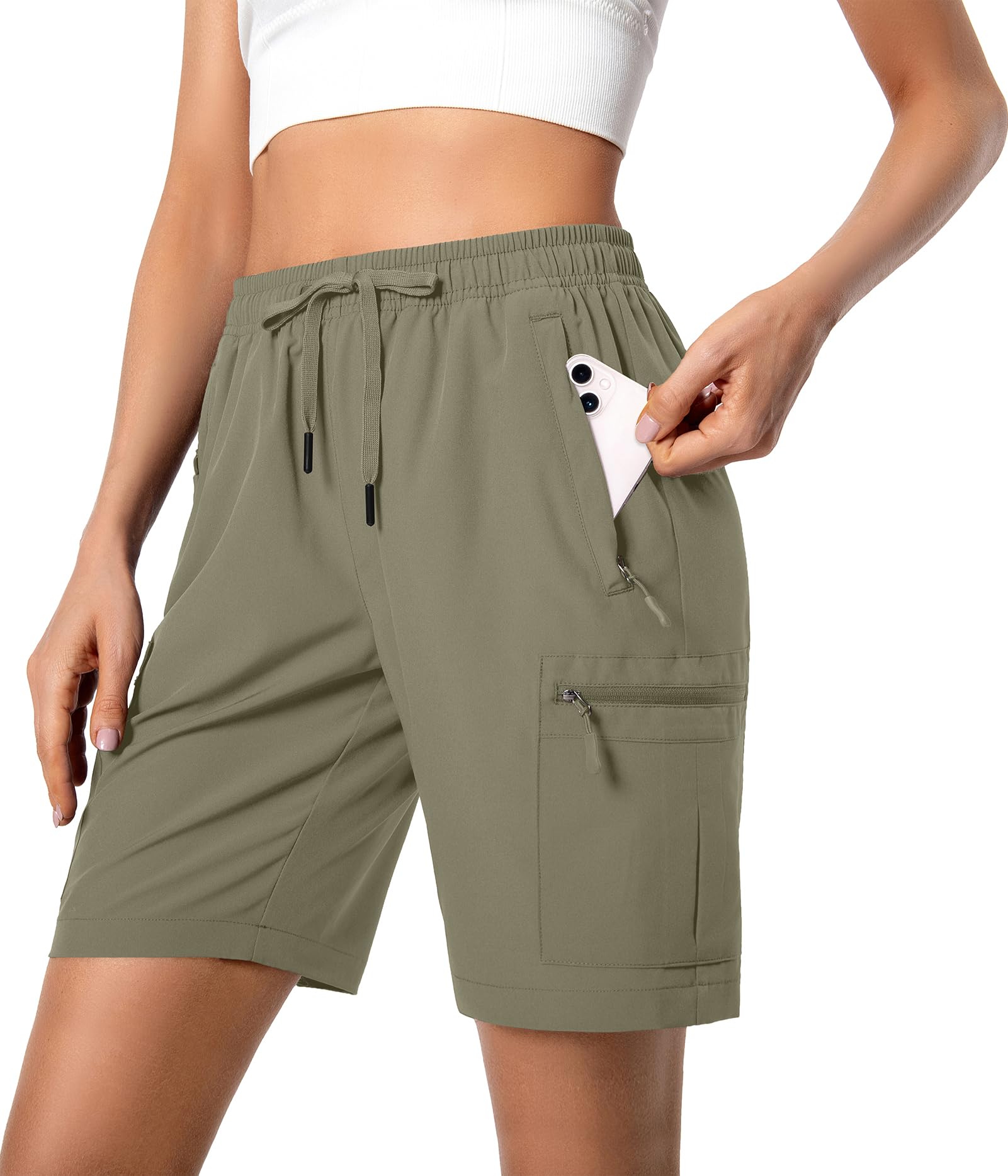 Hugut Women's Lightweight Hiking Cargo Shorts Quick Dry with Zipper Pockets