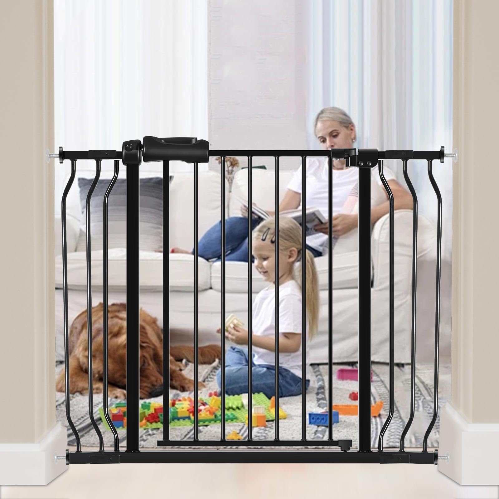 Extra Wide Baby Gate Tension Indoor Safety Gates Black Metal Large Pet