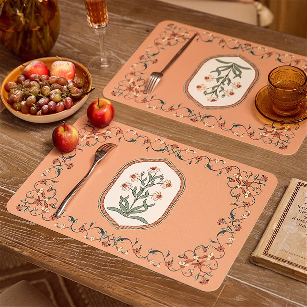 2 pièces en Cuir Tapis de Table de Cuisine Fleur Romantique napperons de Nourriture Tapis d'isolation Thermique décor à la Maison (A 30 * 45cm)