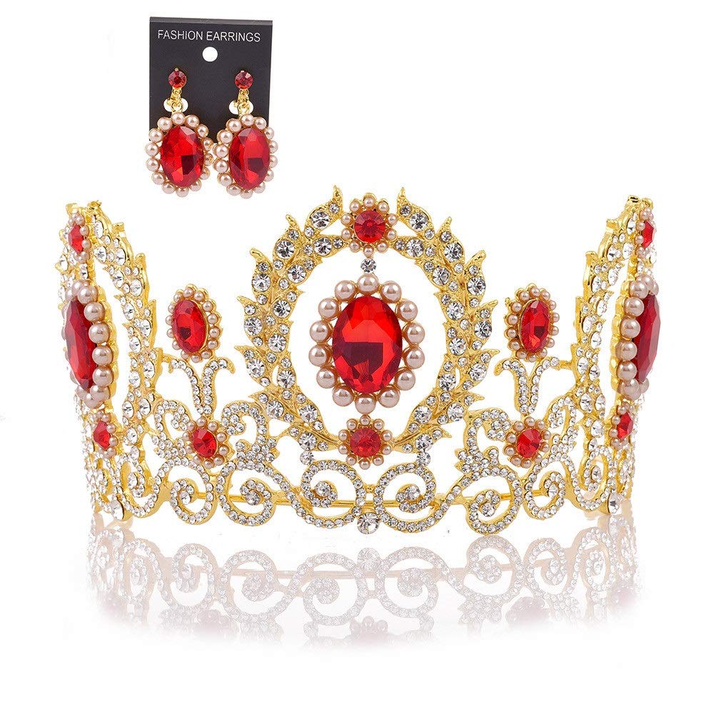 Amazon.co.jp: 王冠 ティアラ  イヤリング女性ジュエリービューティコンテストの誕生日ブライダルウェディングページェント女王ページェントとクラウン ヘアアクセサリー (色 : Red,  Size : 16x9cm) : ファッション 王冠 ティアラ 女性のジュエリービューティコンテストの ..., image size:1000x1000